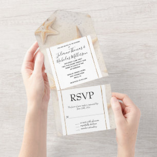 Invitation Tout En Un Cream Peach Starfish Beach Wedding
