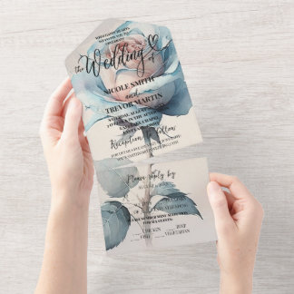 Invitation Tout En Un Créez Votre Propre Rose Aquarelle Bleue Personnali