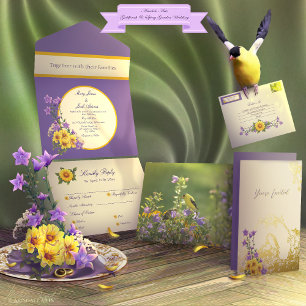 Invitation Tout En Un Crème de mariage du jardin de printemps Goldfinch