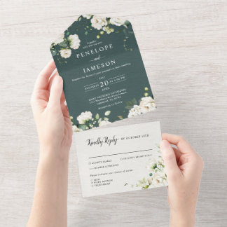 Invitation Tout En Un Crème d'ivoire blanc Rose Mariage botanique floral