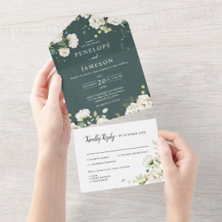 Invitation Tout En Un Crème d'ivoire blanc Rose Mariage botanique floral