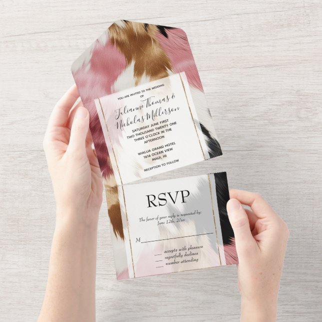 Invitation Tout En Un Crème d'or rose noir vachette (Déchirure)