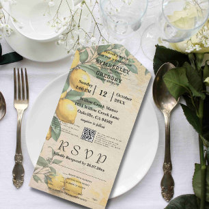 Invitation Tout En Un Crème jaune citron vert botanique QR Code