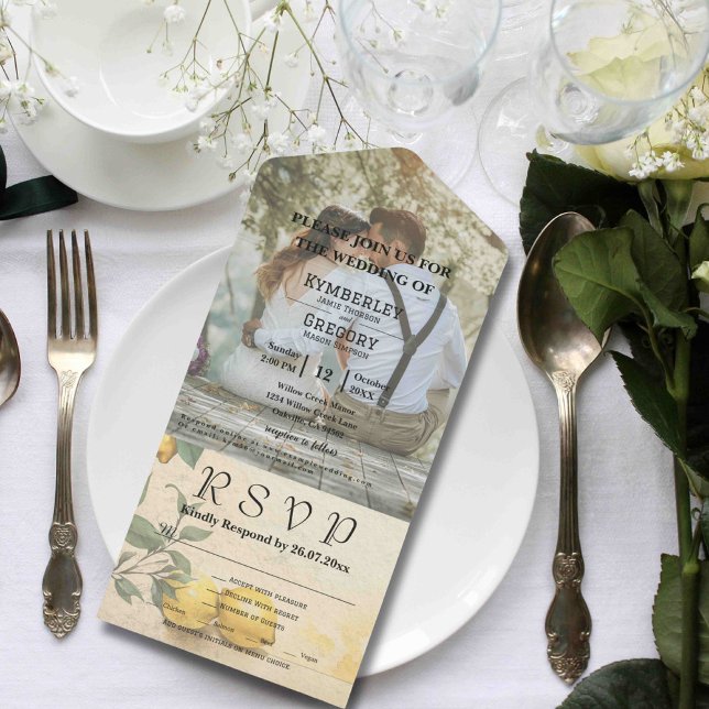 Invitation Tout En Un Crème jaune citron vert verger Photo (Créateur téléchargé)