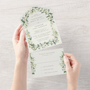 Invitation Tout En Un Crème Symphorine+Eucalyptus Réception de Mariage S