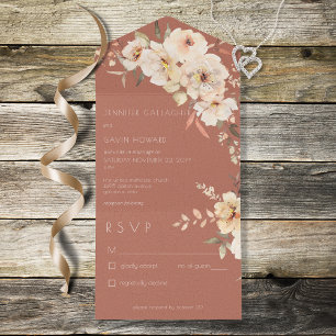 Invitation Tout En Un Crème Vintage rouille Floral Pas de dîner