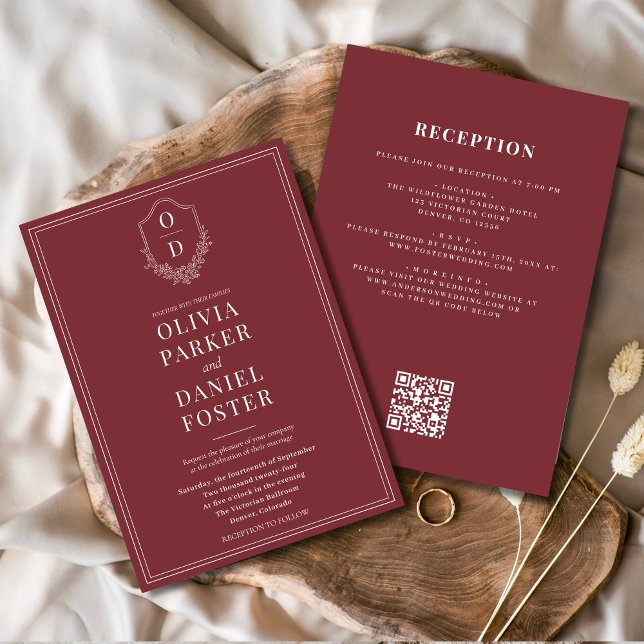 Invitation Tout en un Crest Bourgogne Code QR Mariage (Créateur téléchargé)