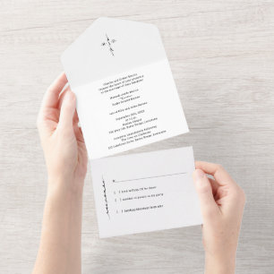 Invitation Tout En Un Croix chic traditionnelle Monogrammée à la main