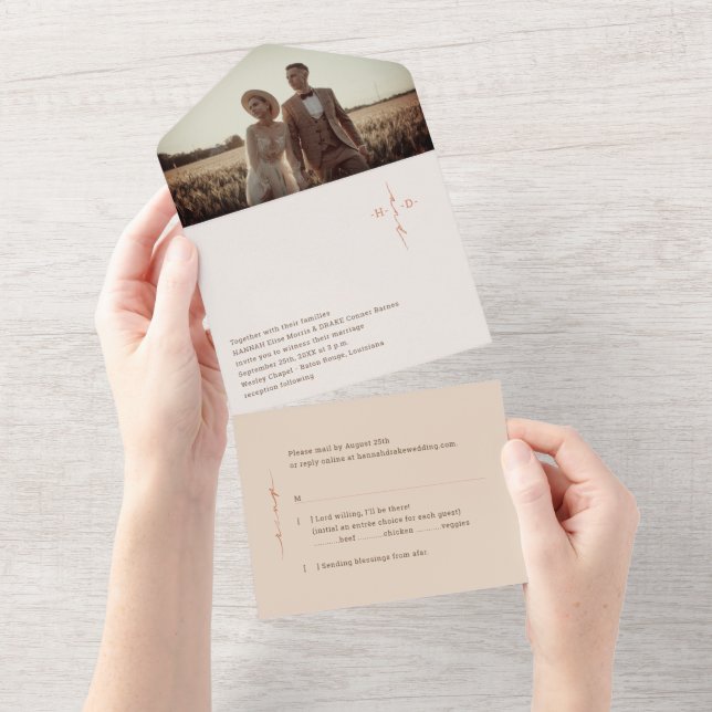 Invitation Tout En Un Croix Monogramme Mariage Chrétien (Déchirure)