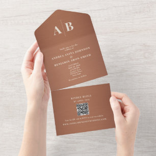 Invitation Tout En Un Cuivre Brun QR Mariage