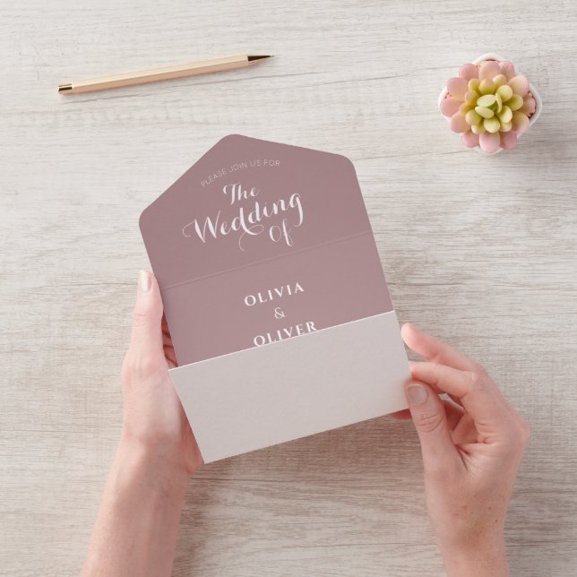 Invitation Tout En Un Custom monogram dusty rose calligraphy wedding  (Vidéo)