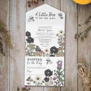 Invitation Tout En Un Cute Blanc Floral Fantômes Halloween Baby shower