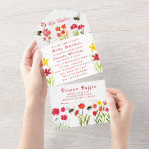 Invitation Tout En Un Cute Bumble Bee Floral Aquarelle Baby shower