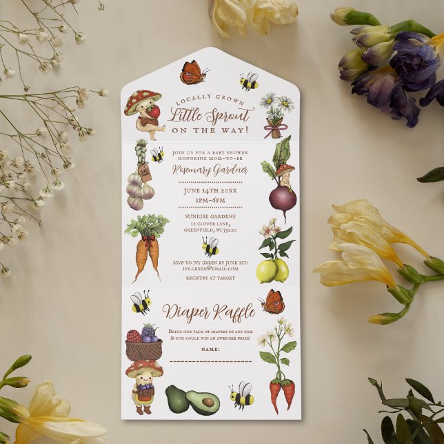 Invitation Tout En Un Cute Little Sprout Baby Shower and Diaper Raffle (Créateur téléchargé)