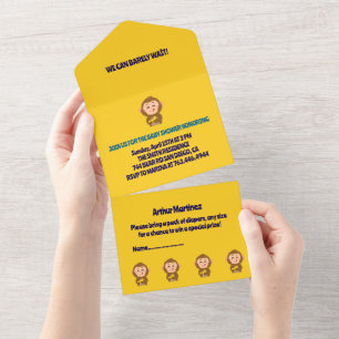 Invitation Tout En Un Cute Monkey thème Baby shower garçon