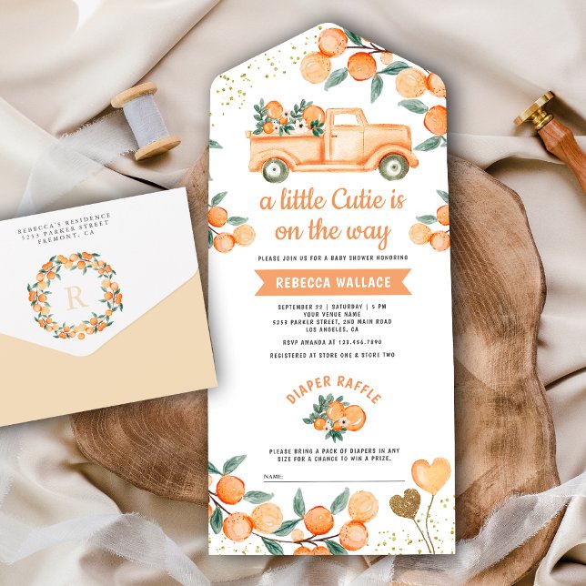 Invitation Tout En Un Cute Tangerine Citrus Orange Truck Baby shower (Créateur téléchargé)