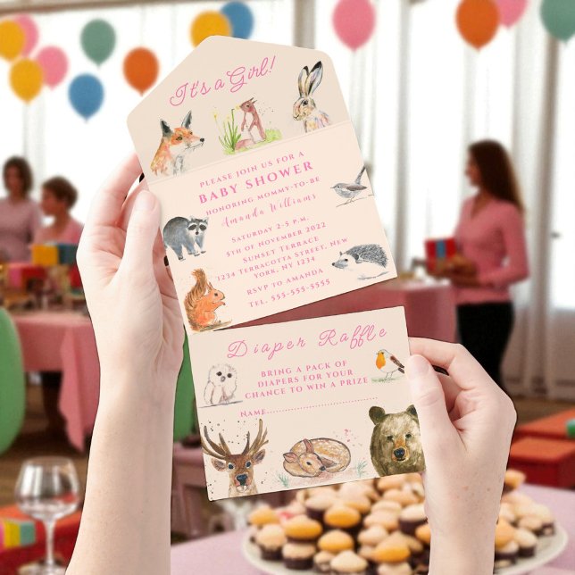 Invitation Tout En Un Cute Woodland Animals C'est un Baby shower de fill (Créateur téléchargé)