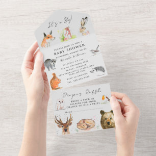 Invitation Tout En Un Cute Woodland Animals C'est un Baby shower garçon