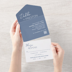 Invitation Tout En Un Dahlia Dusty Bleu Contemporain Mariage moderne