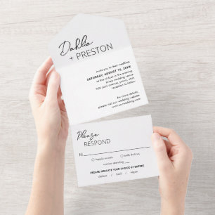 Invitation Tout En Un Dahlia Noir et blanc Contemporain Mariage moderne