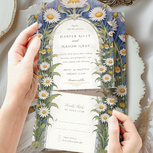Invitation Tout En Un Daisies Mariage Perforforé RSVP