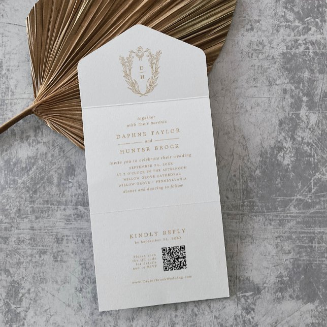 Invitation Tout En Un DAPHNE QR Code Fancy Gold White Antique Mariage (DAPHNE QR Code Fancy Gold White Antique Wedding All In One Invitation)