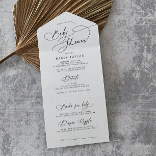 Invitation Tout En Un DARCY Moderne Black White Baby shower de la chair