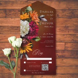 Invitation Tout En Un Dark Elegant Summer Sunset Floral QR Code