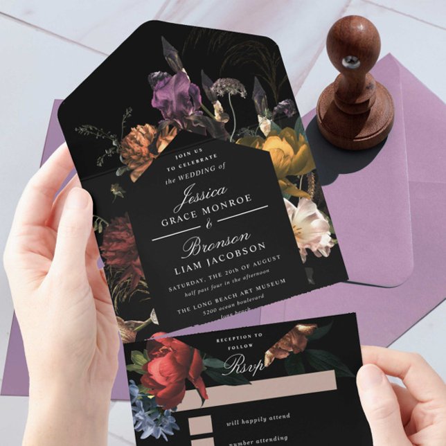 Invitation Tout En Un Dark Moody Romantic Floral Néerlandais Mariage (Créateur téléchargé)