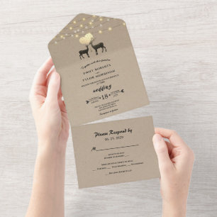 Invitation Tout En Un Deer Love Woodland Deer Cordes de Mariage clair