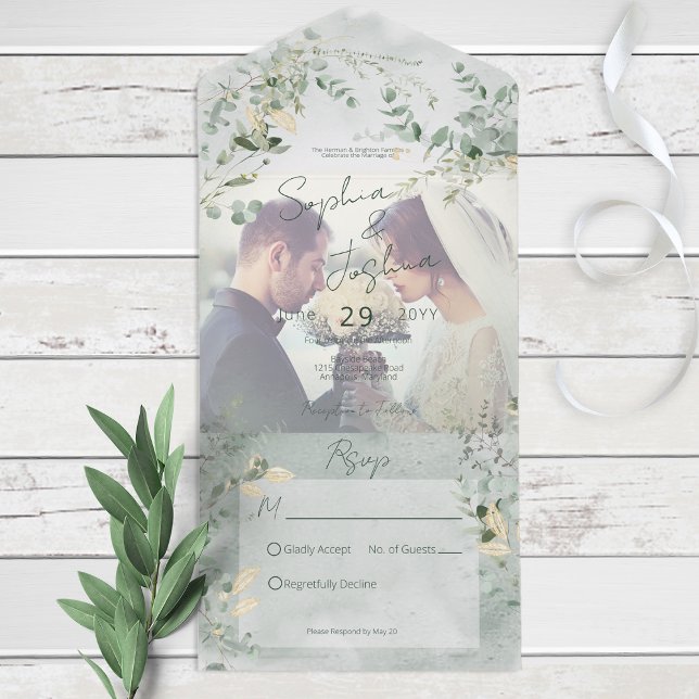 Invitation Tout En Un Délicat Vert Moderne Photo Pas de Dîner (Créateur téléchargé)