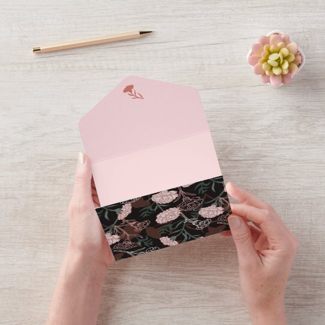 Invitation Tout En Un Délicates oeillets roses avec fleurs Feuilles vert (Vidéo)