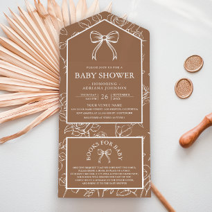 Invitation Tout En Un Délicieux Arc-en-ciel Beige Bow Baby Shower Coquet