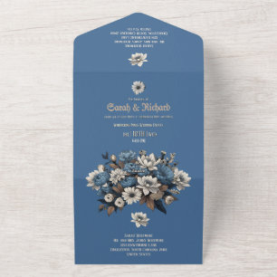 Invitation Tout En Un Denim élégant et floral de la marine tout en une i