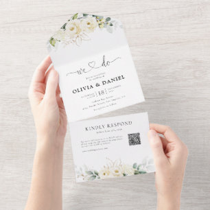 Invitation Tout En Un Des roses blanches vertes en un seul mariage Invit