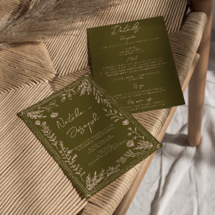 Invitation Tout en Un Dessiné Prairies Jardin Floral Mariage