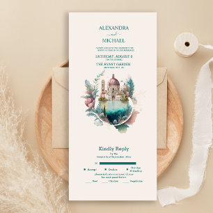 Invitation Tout En Un Destination de mariage italienne aquarelle fantais