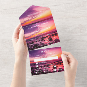 Invitation Tout En Un Destination tropicale du coucher de soleil sur la 