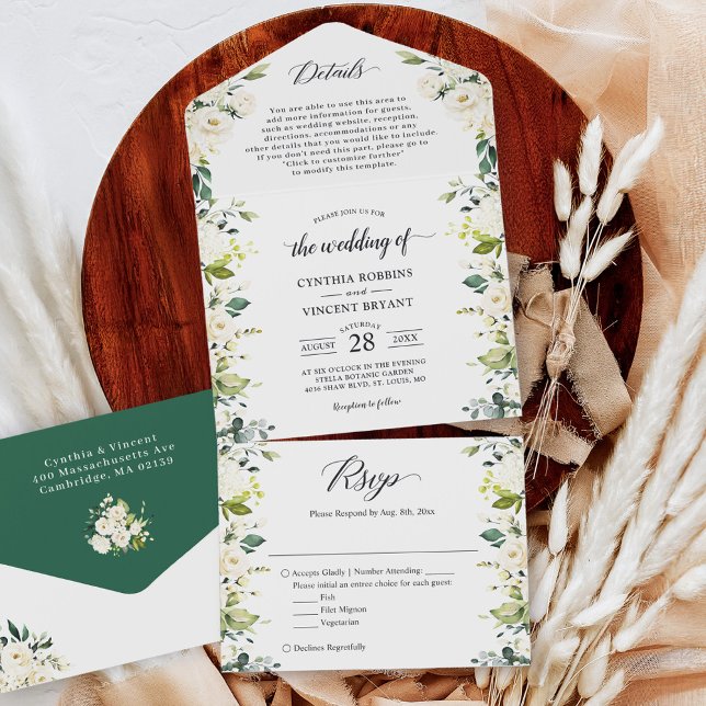 Invitation Tout En Un Détails du Mariage Floral Blanc vert RSVP (Créateur téléchargé)