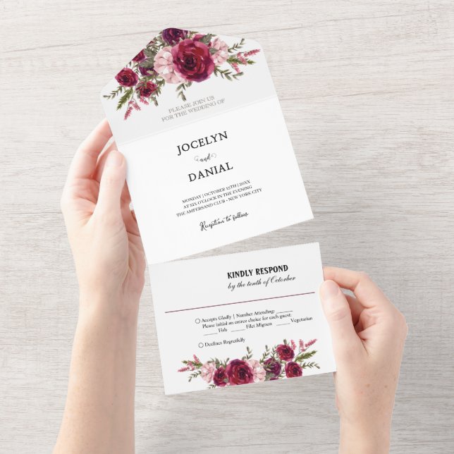 Invitation Tout En Un Détails du Mariage floral romantique RSVP (Déchirure)