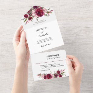 Invitation Tout En Un Détails du Mariage floral romantique RSVP
