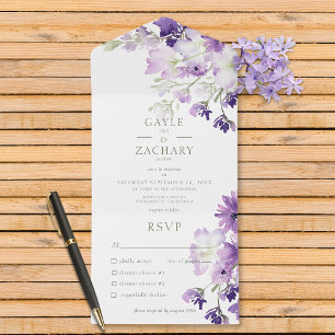 Invitation Tout En Un Dîner blanc floral violet Boho