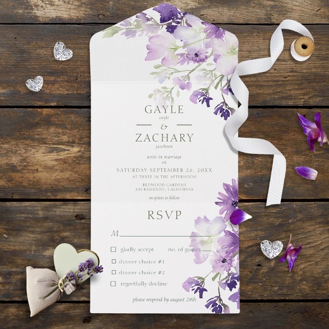 Invitation Tout En Un Dîner blanc floral violet Boho (Créateur téléchargé)