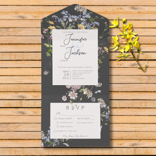 Invitation Tout En Un Dîner Boho Fleur sauvage au charbon