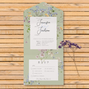 Invitation Tout En Un Dîner Boho Fleur sauvage Sage Green