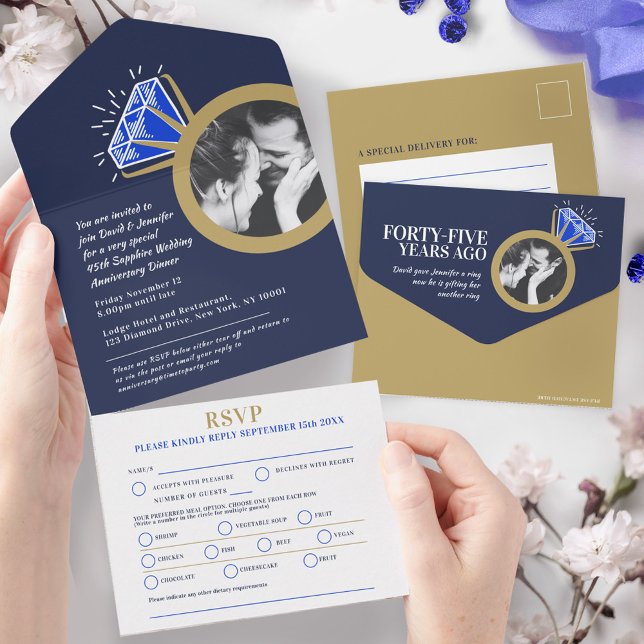 Invitation Tout En Un Dîner d'anniversaire de mariage de 45 ans bague de (Créateur téléchargé)