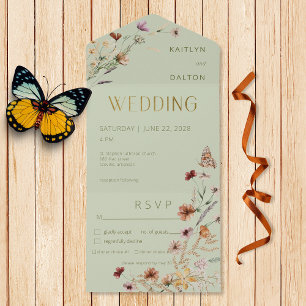 Invitation Tout En Un Dîner de Bouquet Fleur sauvage moderne Sage Vert