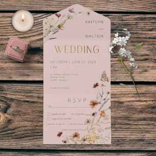 Invitation Tout En Un Dîner de Bouquet Fleur sauvage rose moderne