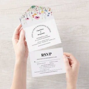 Invitation Tout En Un Dîner de répétition avec choix de menu Wildflowers