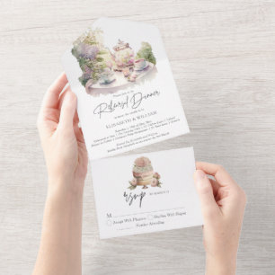 Invitation Tout En Un Dîner de répétition élégant aquarelle dans le jard